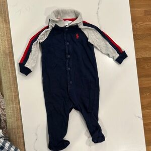 Polo by Ralph Lauren Navy and Gray Kids Footie with Red Stripes